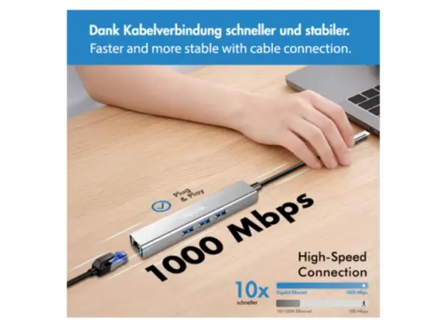 USB ჰაბი Logilink UA0461 USB-C 3-Port Hub Gigabit Adapter 15cm, 3 image