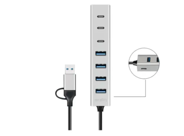 USB ჰაბი Logilink UA0442 4xUSB-A/3xUSB-C Hub 5Gbps Silver, 3 image