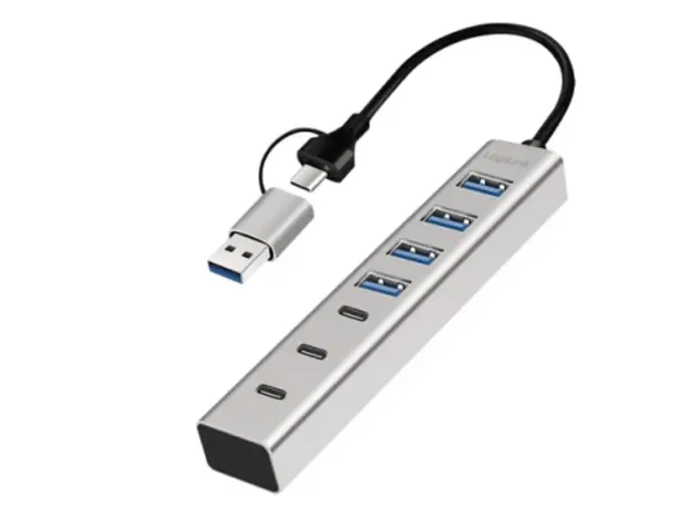 USB ჰაბი Logilink UA0442 4xUSB-A/3xUSB-C Hub 5Gbps Silver