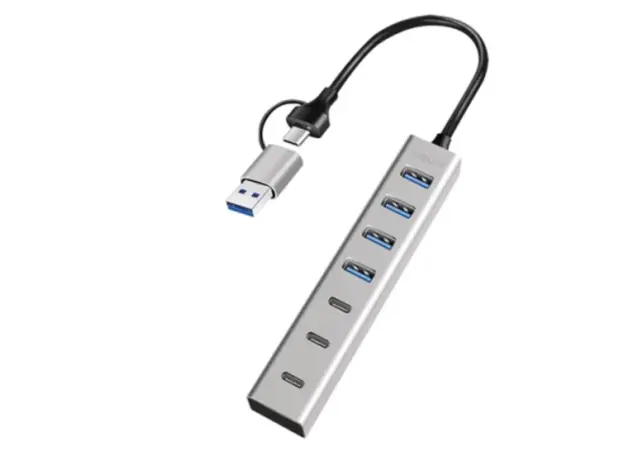 USB ჰაბი Logilink UA0442 4xUSB-A/3xUSB-C Hub 5Gbps Silver, 2 image