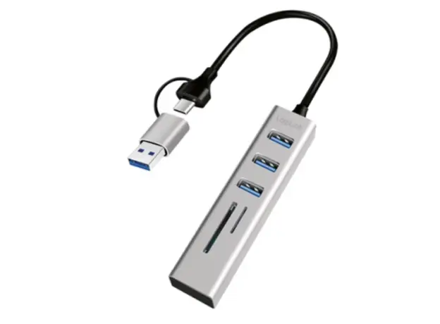 USB ჰაბი Logilink UA0445 USB 3.0 Hub 3xUSB-A SD/microSD Slot 5Gbps Silver