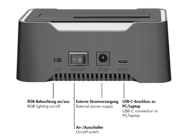 დოქ სადგური Logilink QP0035 USB-C 3.2 Gen 1 2.5" &amp; 3.5" SATA HDD/SSD RGB Docking station Black, 2 image