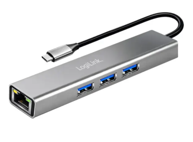 USB ჰაბი Logilink UA0461 USB-C 3-Port Hub Gigabit Adapter 15cm