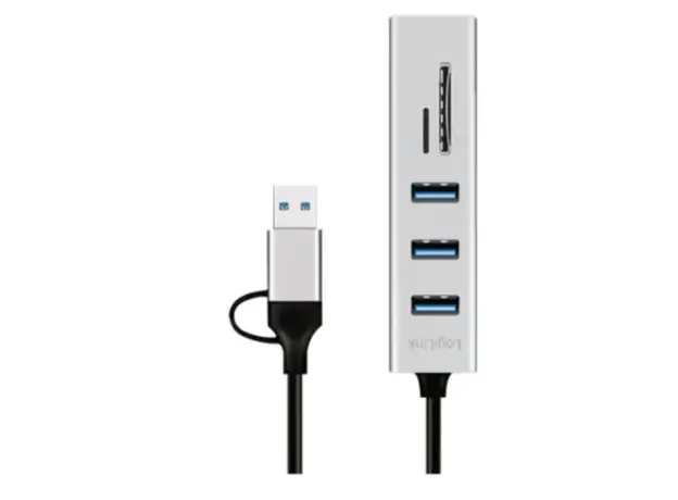 USB ჰაბი Logilink UA0445 USB 3.0 Hub 3xUSB-A SD/microSD Slot 5Gbps Silver, 2 image