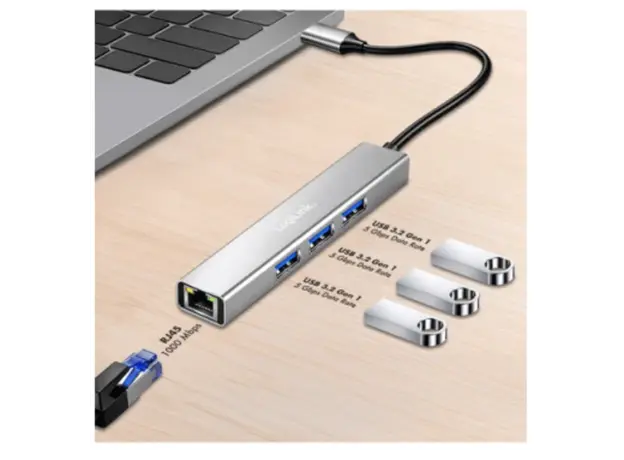 USB ჰაბი Logilink UA0461 USB-C 3-Port Hub Gigabit Adapter 15cm, 4 image