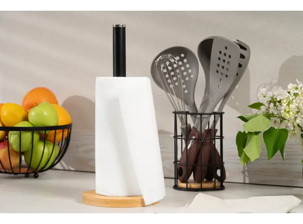 ხელსახოცის დასადგამი Ardesto Paper Towel Holder Midori 15х34cm, metal, bamboo, black, 2 image