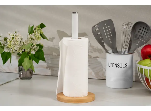 ხელსახოცის სადგამი Ardesto Paper Towel Holder Midori 15х34cm, metal, bamboo, white, 2 image