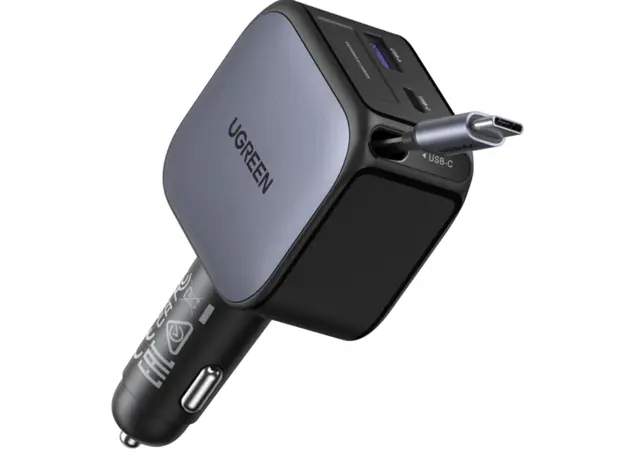 მანქანის დამტენი UGREEN EC602 (55212B) Nexode, 60W, Car Charger With Retractable Type-C Cable, Grey
