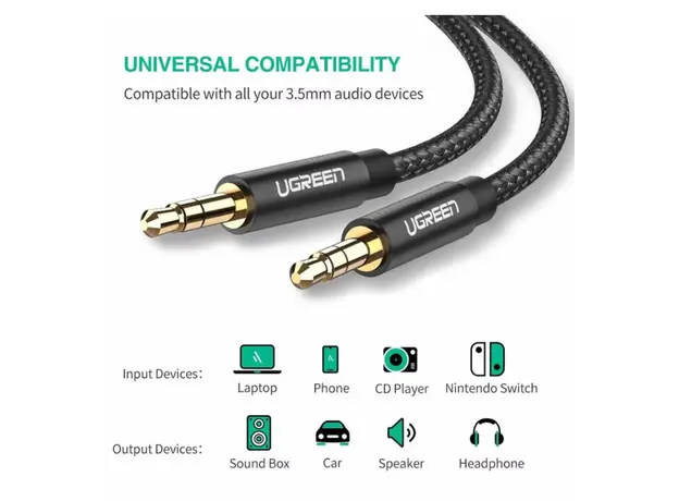 გადამყვანი Ugreen 3.5mm Male to 3.5mm Male 1m Black/50361, 2 image