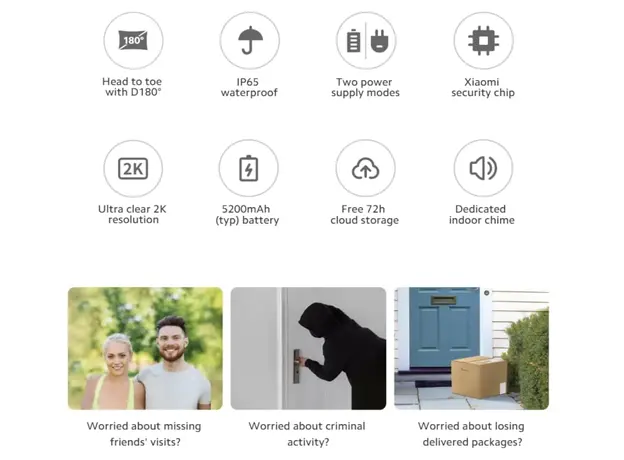 ჭკვიანი ვიდეო ზარი Xiaomi Smart Doorbell 3S, 5 image