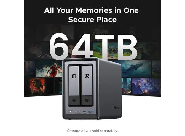 შენახვის სისტემა UGREEN NASync DXP2800 (25369) Dual-slot Desktop NAS, Intel N100, 8GB, Diskless, USB, Type-C, HDMI, RJ45, Space Gray, 2 image