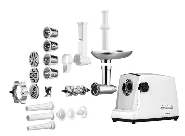 ხორცსაკეპი მანქანა ARDESTO Meat grinder , 1750W, 2kg/min, 3 cutting plates, sausages nozzle, 4 veg.slicer,  plastik, white-silver, 4 image