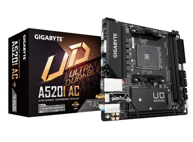 დედა დაფა GIGABYTE Motherboard A520I AC sAM4 A520 2xDDR4 M.2 HDMI DP Wi-Fi BT mITX