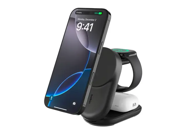 პორტატული დამტენი BELKIN 25w Qi2 3-IN-1 Foldable Charger, Black