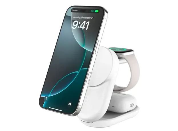 უსადენო დამტენი BELKIN 25w Qi2 3-IN-1 Foldable Charger, White