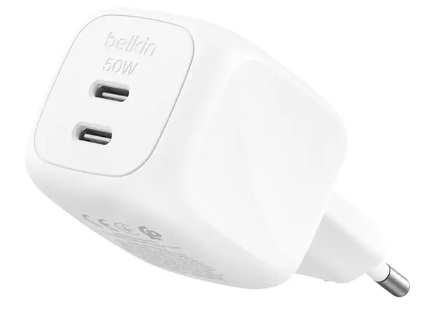 ადაპტერი BELKIN 50w Dual USB-C PD wall Charger with PPS, White