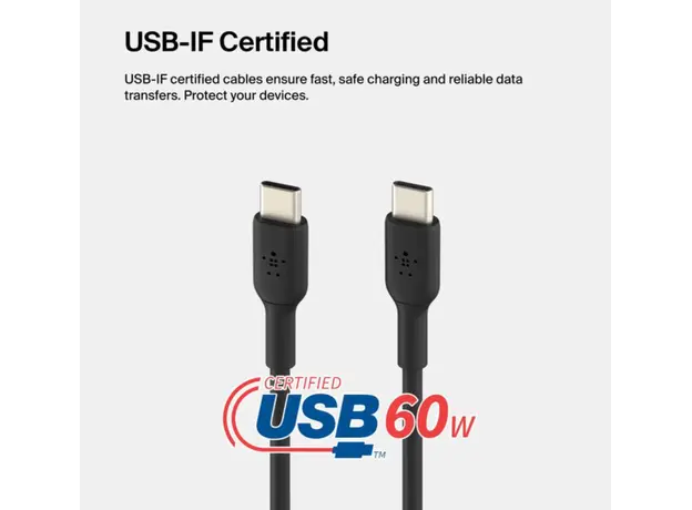 კაბელი Belkin сable USB-C > USB-C charge/data, 1m, 60W, Type-C, PVC, black, 2 image