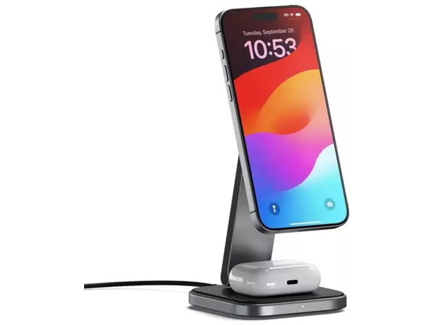 პორტატული დამტენი SATECHI 2-in-1 Foldable Qi2 Wireless Charging Stand (Space Gray), 3 image