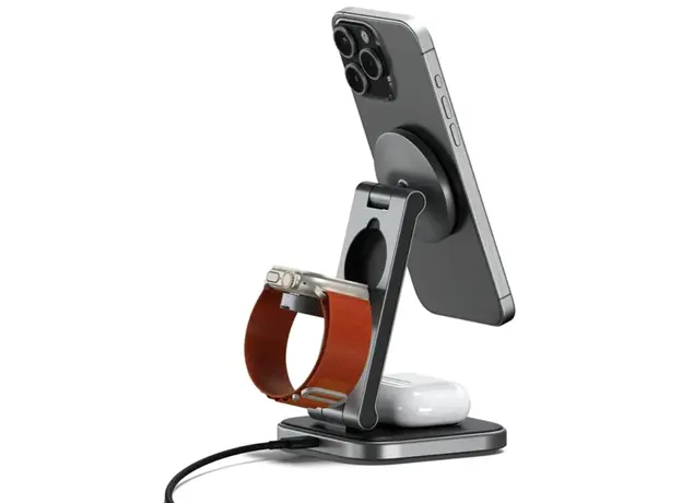 პორტატული დამტენი SATECHI 3-in-1 Foldable Qi2 Wireless Charging Stand (Space Gray) with Type A,C,G plugs, 3 image
