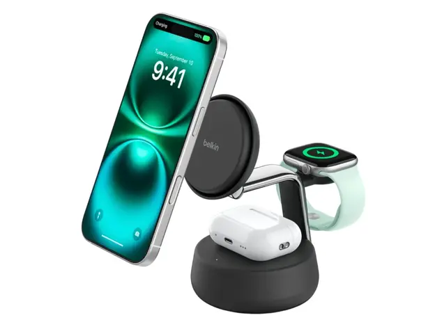 უსადენო დამტენი BELKIN 25w QI2 3-IN-1 Wireless Charging Stand, Black