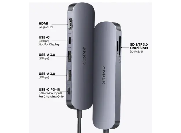 ჰაბი Anker Nano USB-C Hub (7-in-1, 4K HDMI) - Gray, 2 image