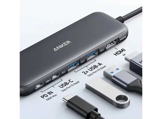 ჰაბი Anker 332 USB-C Hub (5-in-1) - Black, 4 image