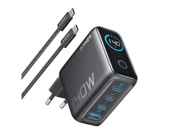 კაბელი და ადაპტერი Anker Charger (140W, 4-Port, PD 3.1) with USB-C Cable - Silver