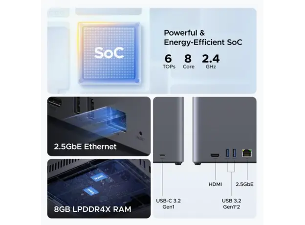 შენახვის სისტემა UGREEN NASync DH4300 Plus (85660), Rockchip A76+A55, 8GB, Diskless, RJ45, USB, Type-C, HDMI, Space Gray, 4 image