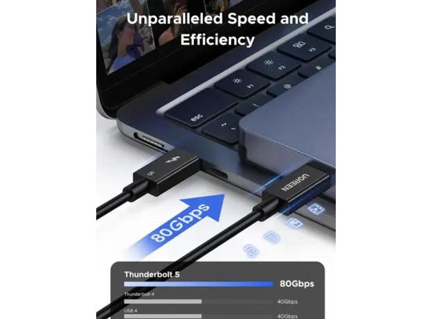 ვიდეო კაბელი UGREEN L703 (45996), 240W, Type-C Thunderbolt 5 Cable, 1m, Black, 4 image