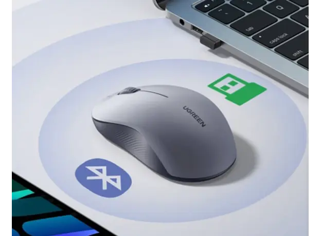 მაუსი UGREEN M331 (65892) Multi-mode, Wireless, Bluetooth, USB, Mouse, Grey, 3 image