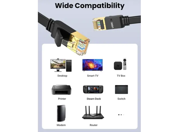 ქსელი კაბელი UGREEN NW106 (11263), CAT7 Patch Cord LAN Cable, 5m, Black, 2 image