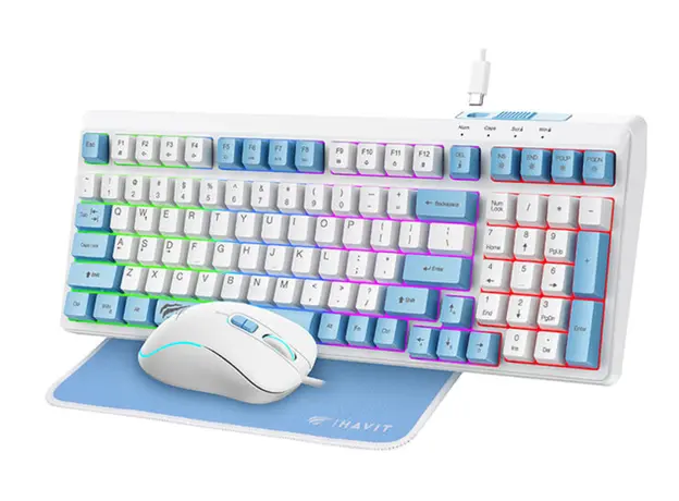 კლავიატურა და მაუსი Havit KB897CM Gaming Keyboard White/Blue