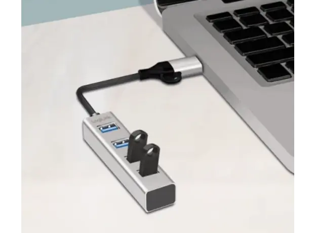 USB ჰაბი Logilink UA0455 USB 3.0 Hub 4xUSB-A 5 Gbit/s 2-in-1 connection Cable Silver, 3 image