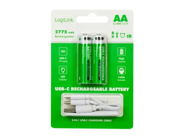 ელემენტი Logilink LR6RCB2 AA 1.5 V Li-Ion 1850mAh USB-C Rechargeable Batteries 2pcs, 3 image