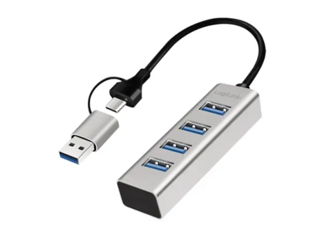 USB ჰაბი Logilink UA0455 USB 3.0 Hub 4xUSB-A 5 Gbit/s 2-in-1 connection Cable Silver