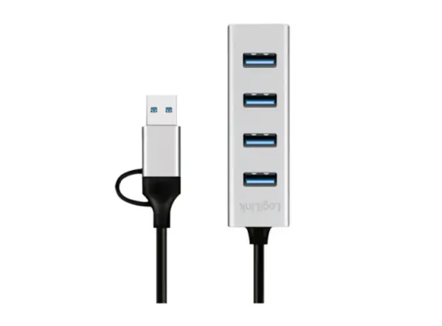 USB ჰაბი Logilink UA0455 USB 3.0 Hub 4xUSB-A 5 Gbit/s 2-in-1 connection Cable Silver, 2 image