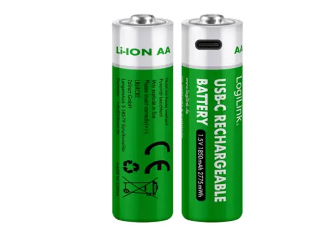 ელემენტი Logilink LR6RCB2 AA 1.5 V Li-Ion 1850mAh USB-C Rechargeable Batteries 2pcs, 2 image