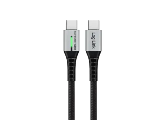 კაბელი Logilink CU0433 4K/60Hz USB Type-C Gen2x2 100W 20Gbps LED Metal Black 1.5m, 2 image