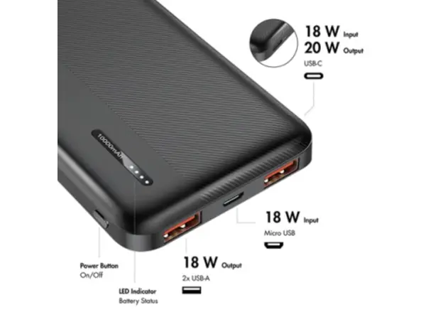 პორტატული დამტენი Logilink PA0372 10.000 mAh PD 20W Power Bank Black, 4 image