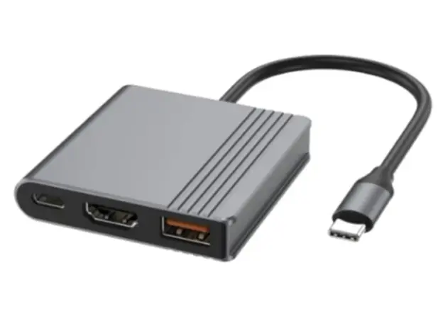 ადაპტერი Gembird  A-CM-COMBO3-05 USB Type-C 3-in-1 multi-port Adapter (USB port+HDMI+USB-C video) Space Grey
