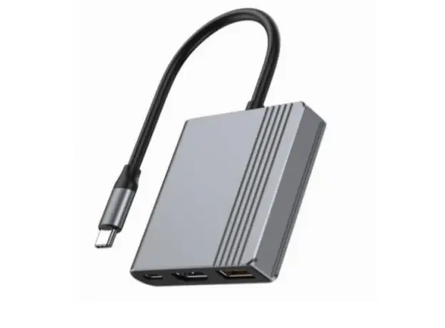ადაპტერი Gembird  A-CM-COMBO3-05 USB Type-C 3-in-1 multi-port Adapter (USB port+HDMI+USB-C video) Space Grey, 3 image