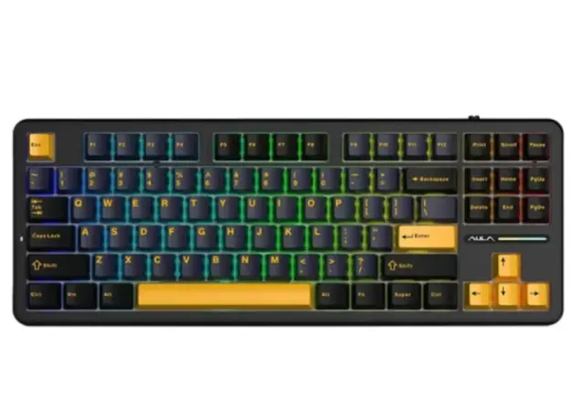 კლავიატურა AULA F87 Wireless Tri Mode RGB Mechanical Gaming Keyboard Thunder Black/Dark Blue/Orange (Graywood Switch)