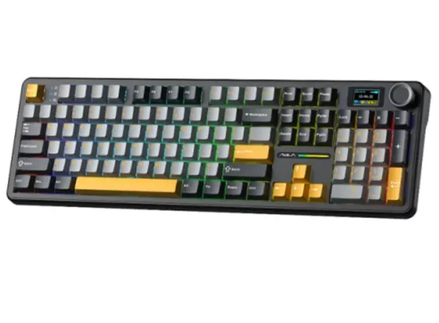 კლავიატურა AULA F108 PRO Tri-Mode RGB Mechanical Keyboard Gray/Yellow (Reaper Switch), 2 image