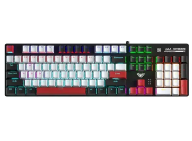 კლავიატურა AULA S500 Zoned RGB Wired Mechanical Gaming Keyboard Black/White/Red (Blue switch)