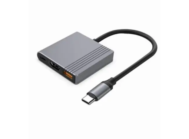 ადაპტერი Gembird  A-CM-COMBO3-05 USB Type-C 3-in-1 multi-port Adapter (USB port+HDMI+USB-C video) Space Grey, 2 image