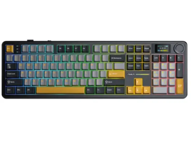 კლავიატურა AULA F108 PRO Tri-Mode RGB Mechanical Keyboard Gray/Yellow (Reaper Switch)