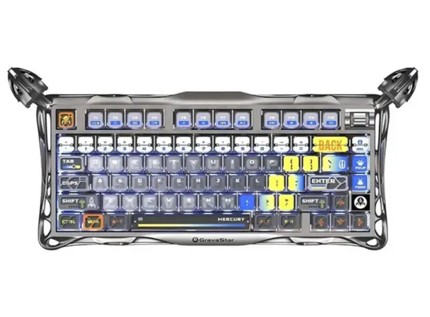 კლავიატურა GravaStar Mercury K1 Pro 80keys, GravaStar x Kailh Speedy Mint, BT/WL/USB, RGB, Interstellar Silver