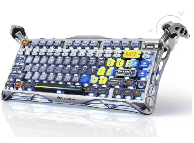 კლავიატურა GravaStar Mercury K1 Pro 80keys, GravaStar x Kailh Speedy Mint, BT/WL/USB, RGB, Interstellar Silver, 2 image