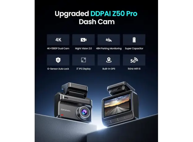 Car video recorder DDPAI Z50 Pro 4K Dash Cam 143° WIFI, GPS, Bluetooth, Black, 9 image