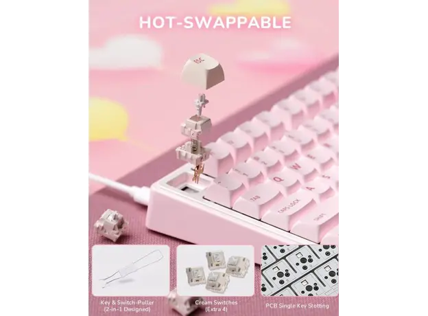 Royal Kludge RKR75-PM-XH RGB Mechanical Keyboard, Cream Switch, Hot Swappable, Wired, USB, Pink Melody, 5 image